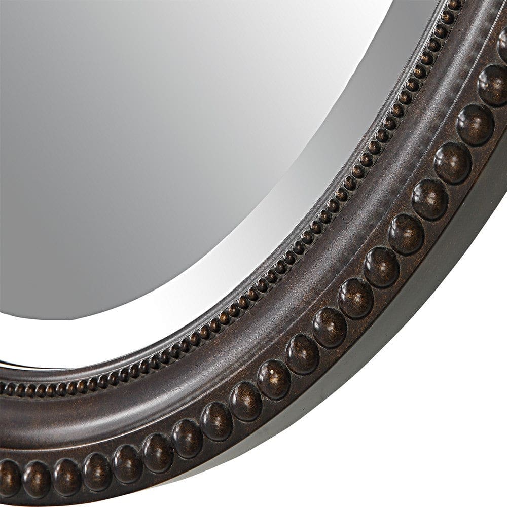 32 Inch Wood Wall Mirror Beaded Oval Shape Antique Bronze By Casagear Home BM276690