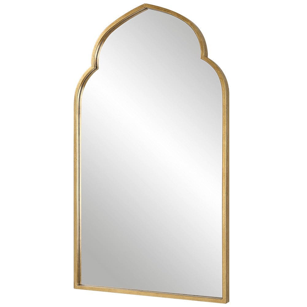 38 Inch Wood Wall Mirror, Moroccan Style, Antique Gold By Casagear Home
