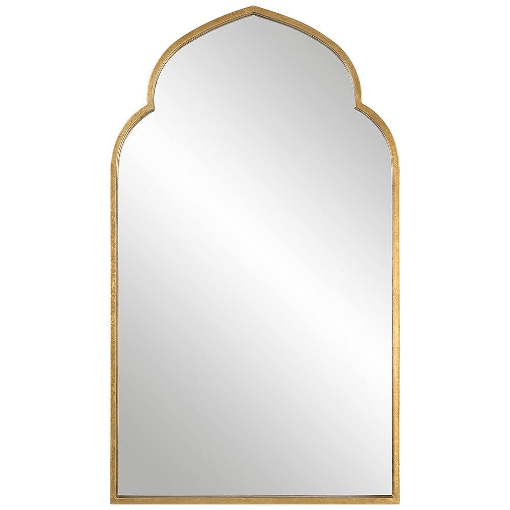 38 Inch Wood Wall Mirror Moroccan Style Antique Gold By Casagear Home BM276692