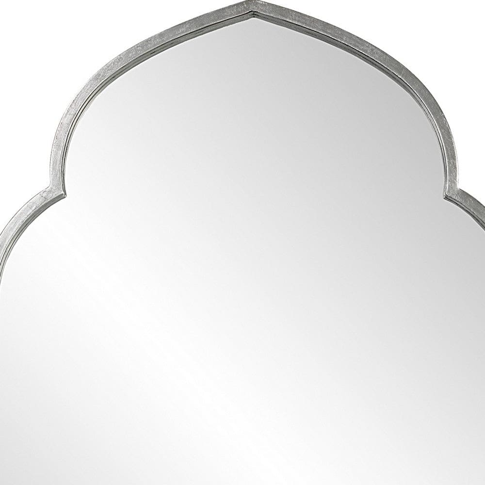 38 Inch Wood Wall Mirror Moroccan Style Antique Silver By Casagear Home BM276693