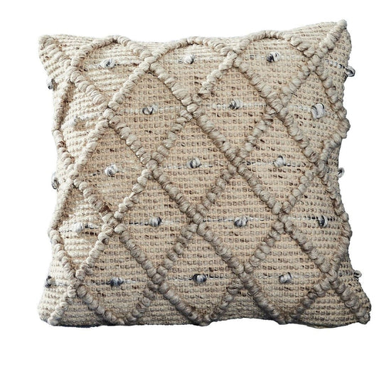 18 Inch Decorative Throw Pillow Cover, Beaded Diamond Design, Beige Fabric By Casagear Home