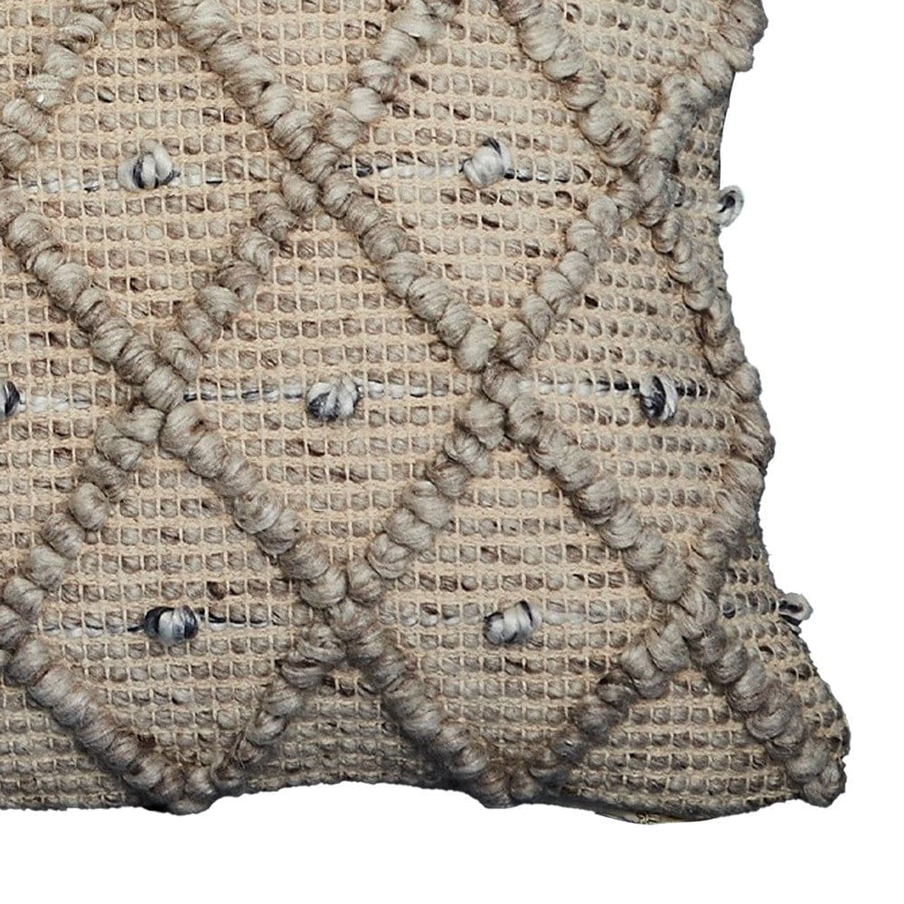 18 Inch Decorative Throw Pillow Cover Beaded Diamond Design Beige Fabric By Casagear Home BM276700