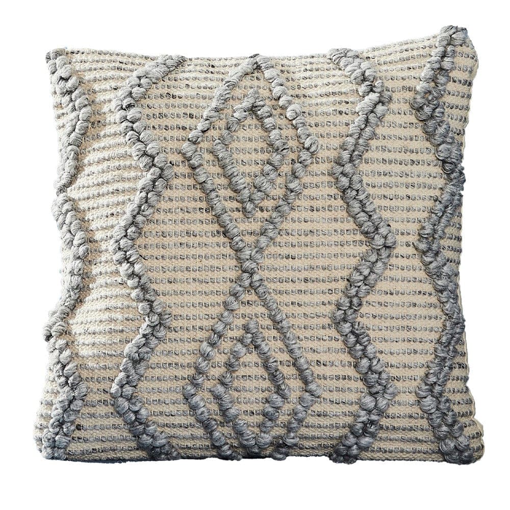 Throw Pillow Cover | 18" | Blue Beaded Diamond | Beige
