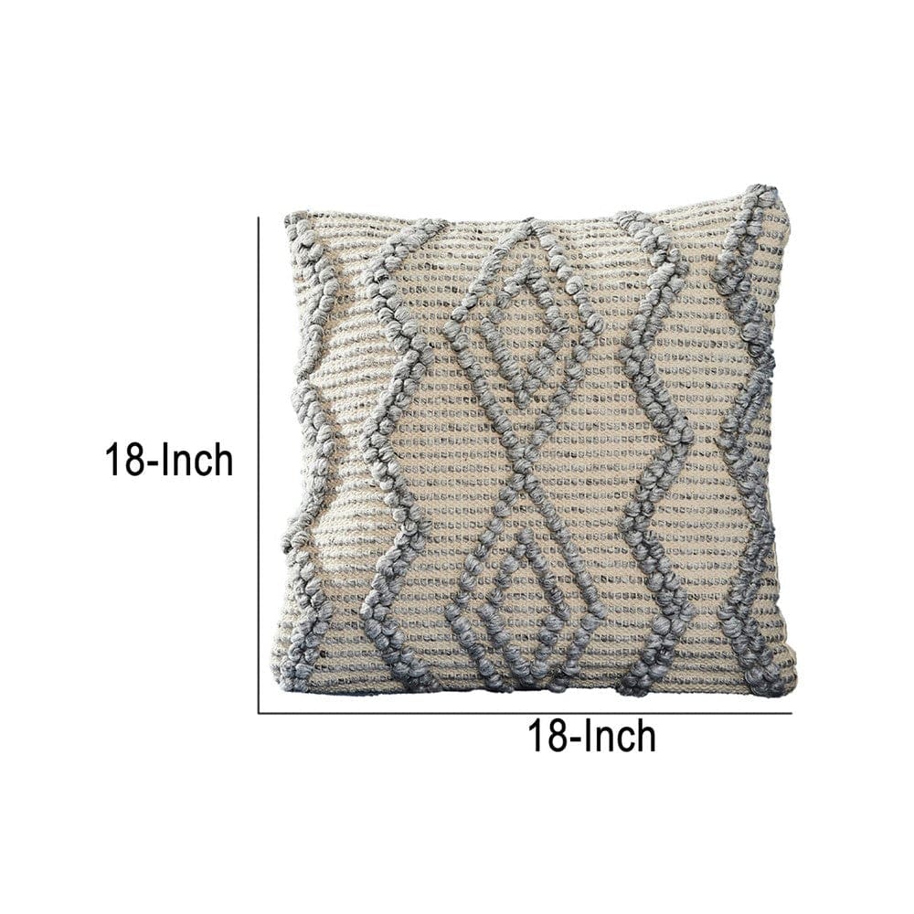 18 Inch Decorative Throw Pillow Cover Blue Beaded Diamond Design Beige By Casagear Home BM276701