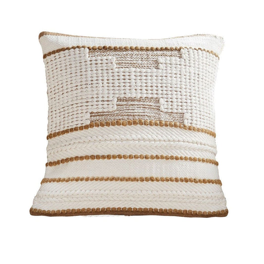 18 Inch Decorative Throw Pillow Cover, Brown Textured Design, White Fabric By Casagear Home