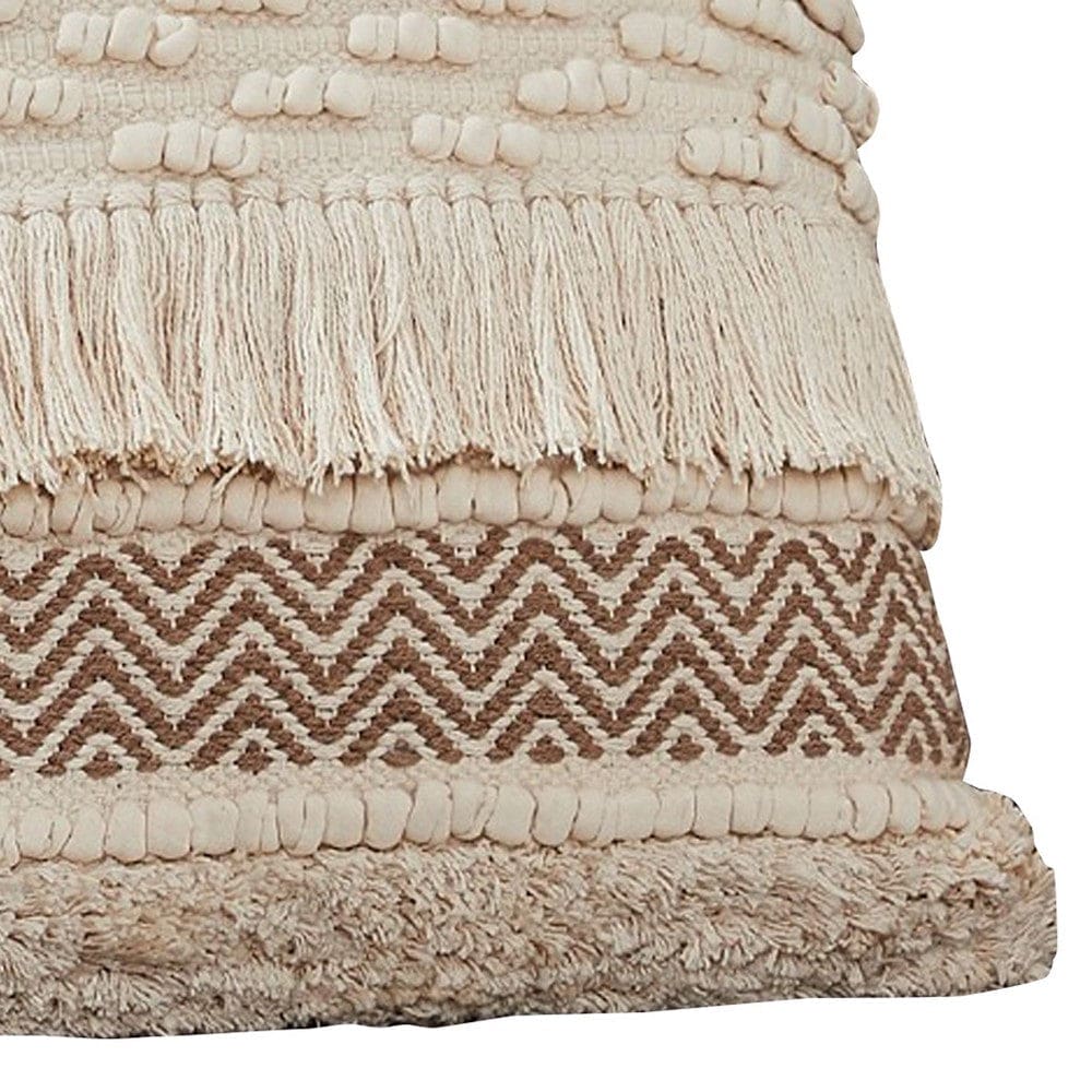 18 Inch Decorative Throw Pillow Cover Fringes Braids Beige Fabric By Casagear Home BM276706