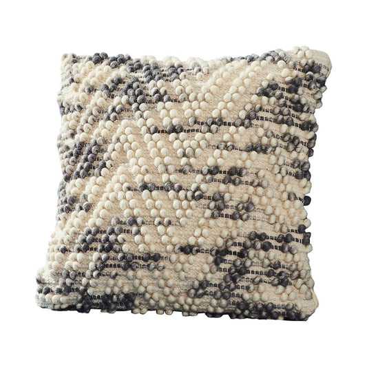 18 Inch Decorative Throw Pillow Cover, Beaded Chevron, Cream Fabric By Casagear Home