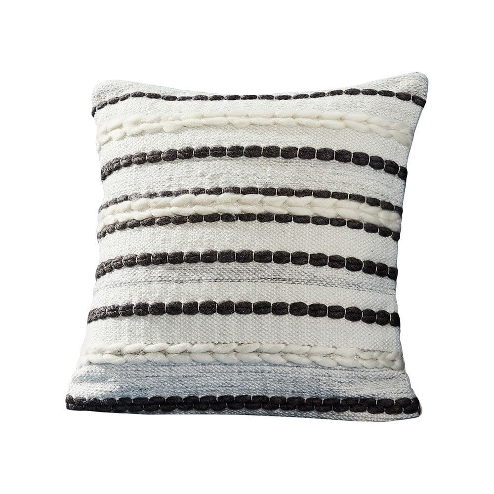 18 Inch Decorative Throw Pillow Cover, Black Lined Beading, Gray Fabric By Casagear Home