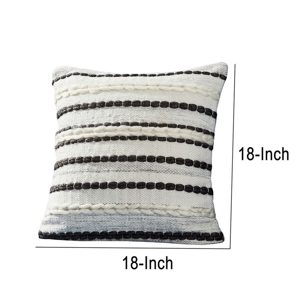 18 Inch Decorative Throw Pillow Cover Black Lined Beading Gray Fabric By Casagear Home BM276709