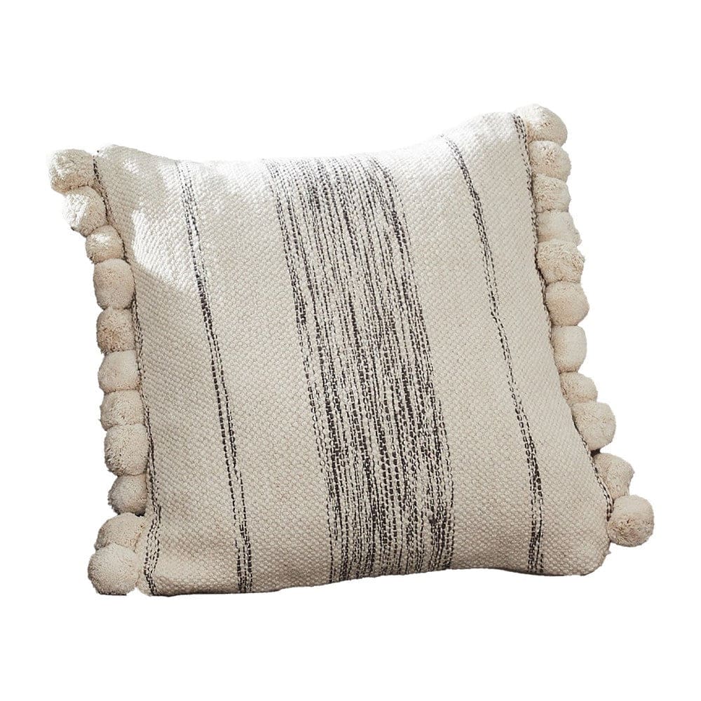 Throw Pillow Cover | 18" | Pom Pom Edges | Cream