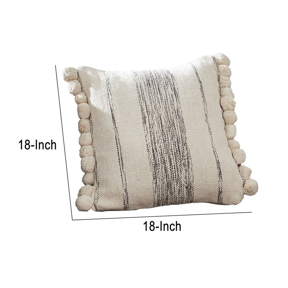 18 Inch Decorative Throw Pillow Cover Textured Pom Pom Edges Cream By Casagear Home BM276713