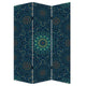 72 Inch 3 Panel Canvas Foldable Room Divider, Bohemian Design, Teal Blue By Casagear Home