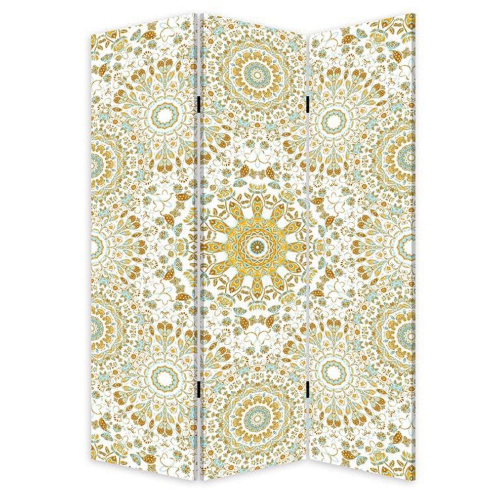 72 Inch 3 Panel Canvas Foldable Room Divider Bohemian Design Teal Blue By Casagear Home BM276722