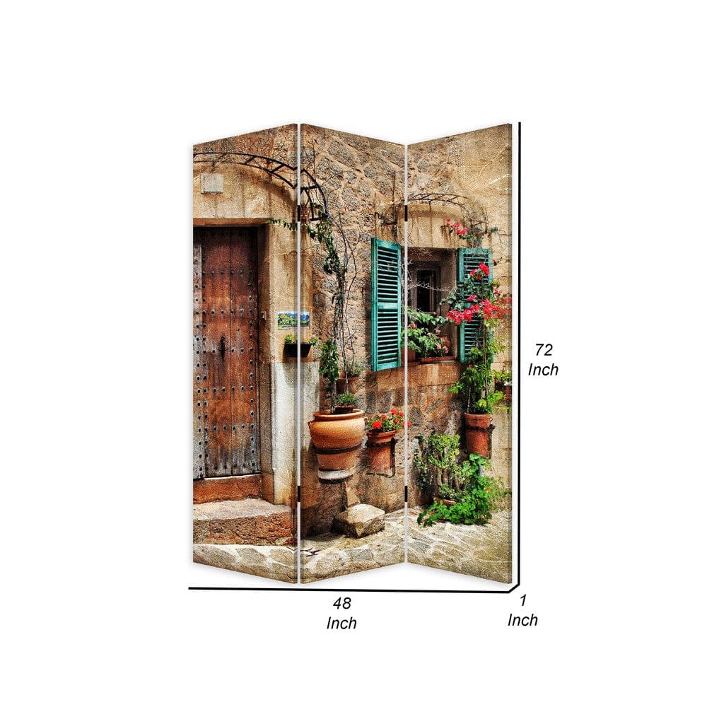 72 Inch 3 Panel Canvas Room Divider Streets Flowers Plants Multicolor By Casagear Home BM276725