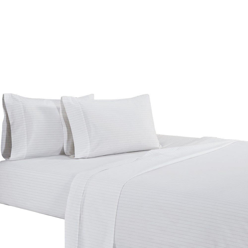 Matt 4 Piece California King Bed Sheet Set, Organic Cotton, Stripes, White By Casagear Home