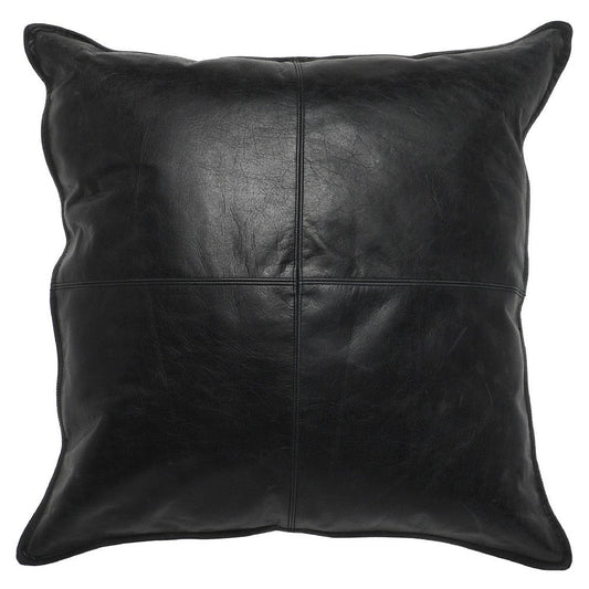 Norm 22 Inch Square Leather Decorative Throw Pillow, Stitched, Black By Casagear Home