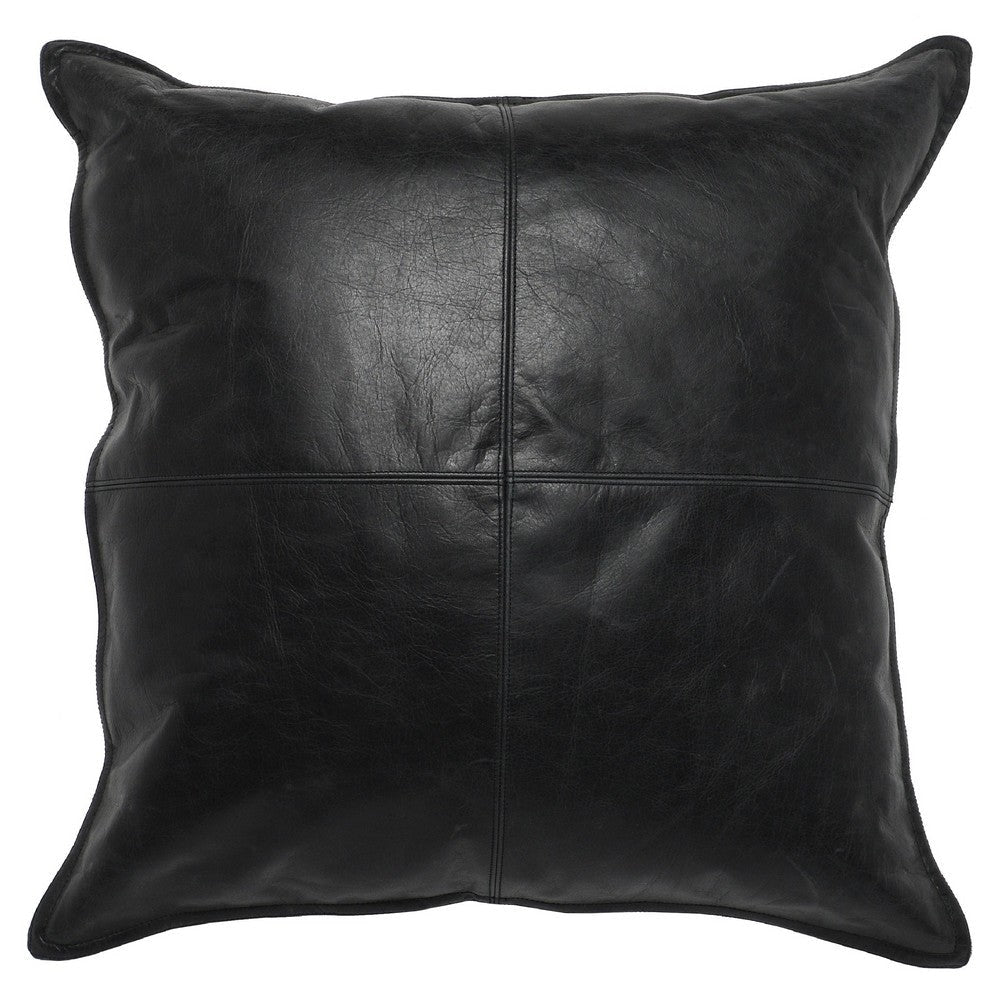 Norm Throw Pillow | 22" Square | Stitched Leather | Black