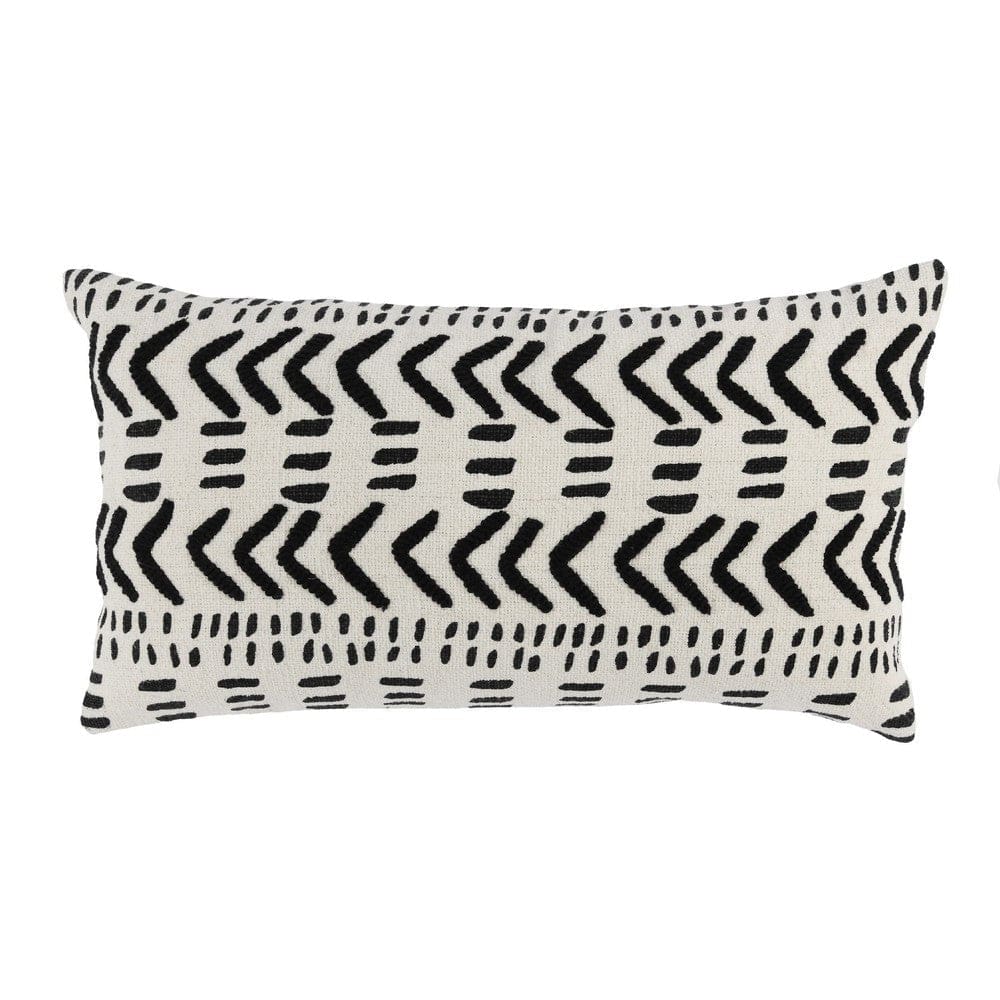 26 Inch Cotton Decorative Lumbar Throw Pillow, Tribal Pattern, Black, White By Casagear Home