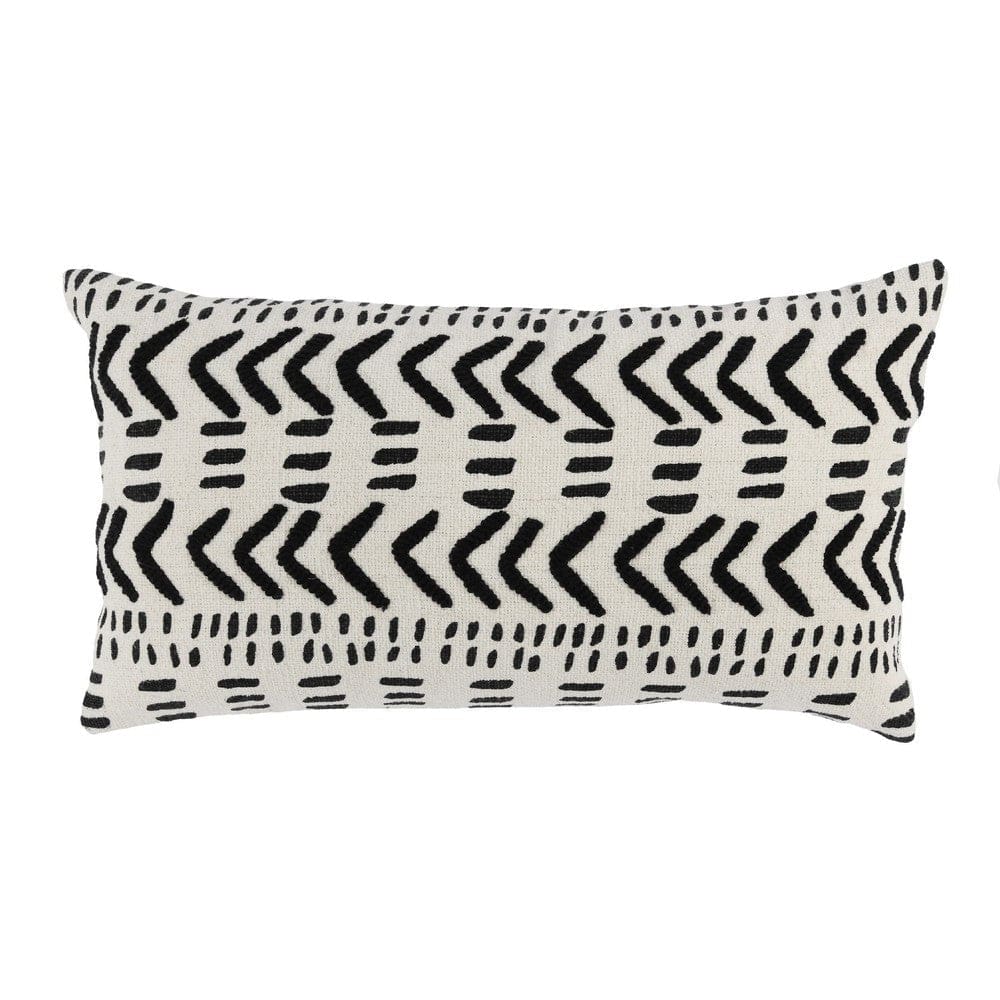 Throw Pillow | 26" Lumbar | Cotton | Tribal Pattern | Black & White