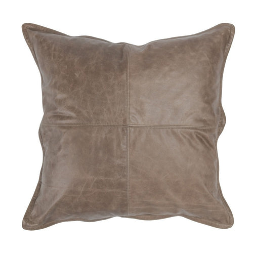 Norm Throw Pillow | 22" Square | Stitched Leather | Taupe Brown