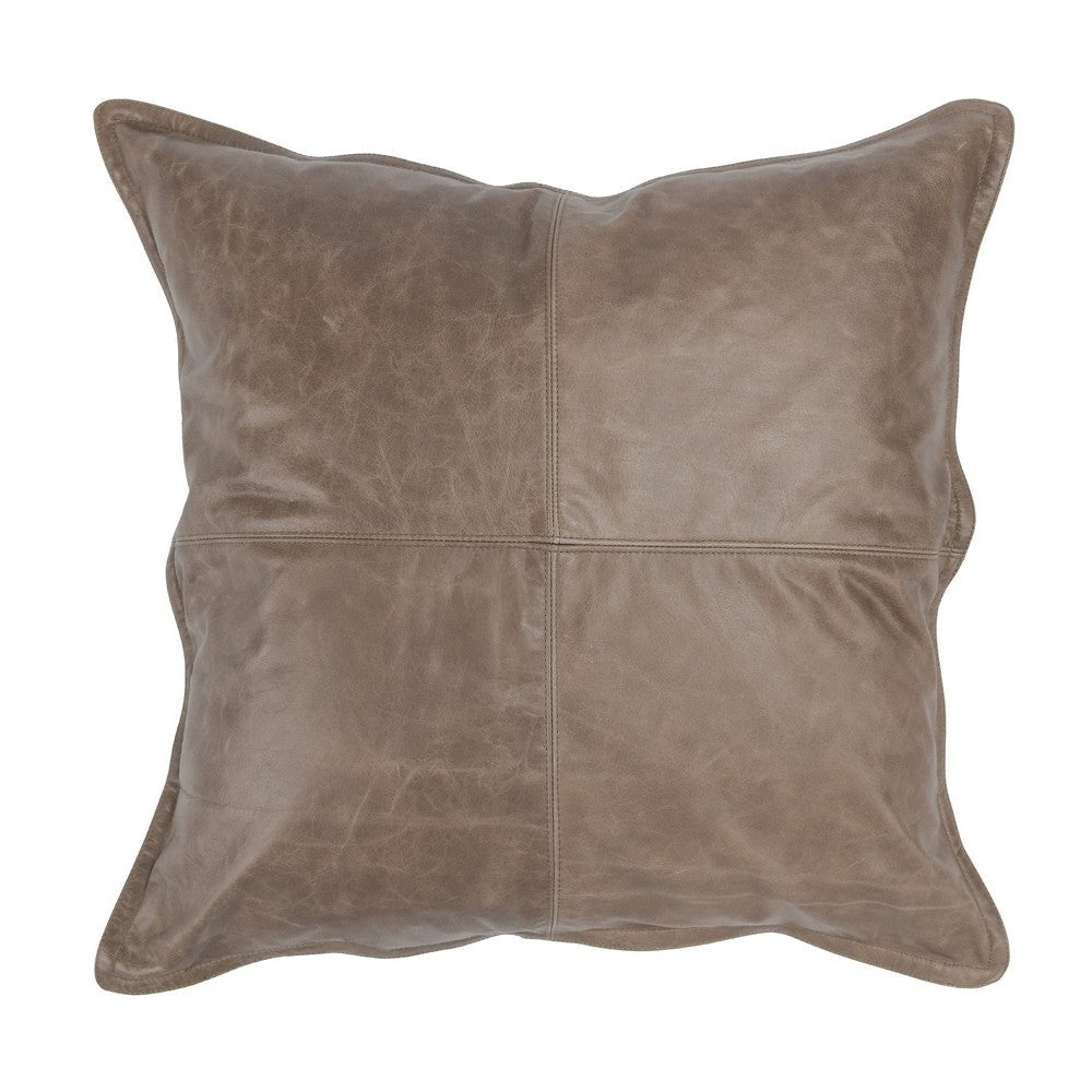 Norm 22 Inch Square Leather Decorative Throw Pillow, Stitched, Taupe Brown By Casagear Home