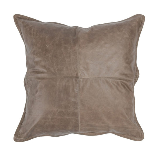 Norm 22 Inch Square Leather Decorative Throw Pillow, Stitched, Taupe Brown By Casagear Home