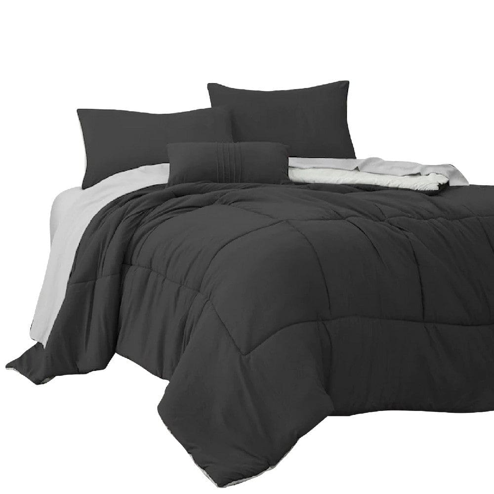 Alice 8 Piece King Comforter Set, Soft Dark Gray By The Urban Port By Casagear Home