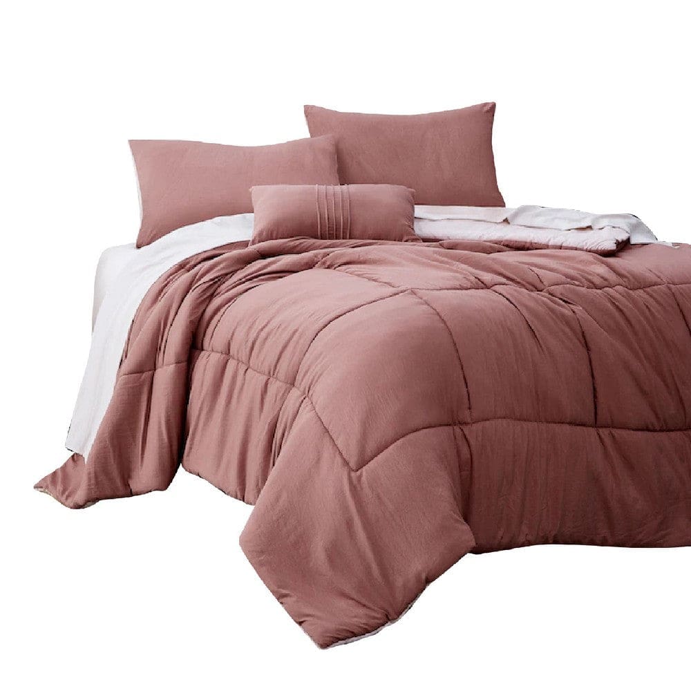 Alice 6 Piece Twin Comforter Set, Reversible, Soft Rose By Casagear Home