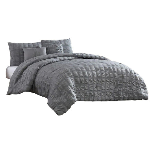 Alice 5 Piece King Comforter Set, Textured Gray By Casagear Home