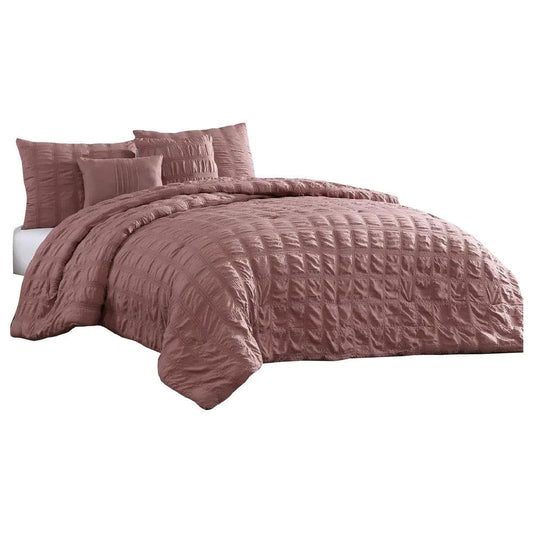 Alice 5 Piece King Comforter Set, Textured, The Urban Port, Rose Pink By Casagear Home