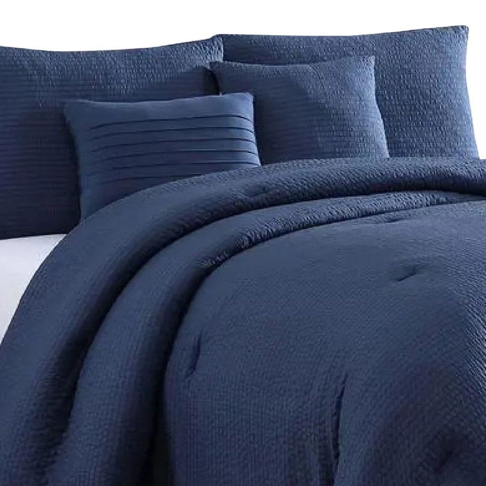 Alice 5 Piece Queen Comforter Set Textured The Urban Port Navy Blue By Casagear Home BM277009