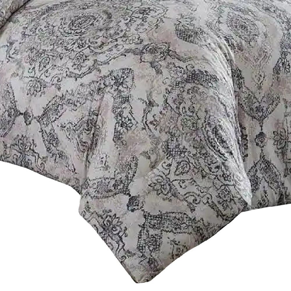 Lance 8 Piece King Bed Set Damask Print The Urban Port White Gray By Casagear Home BM277012