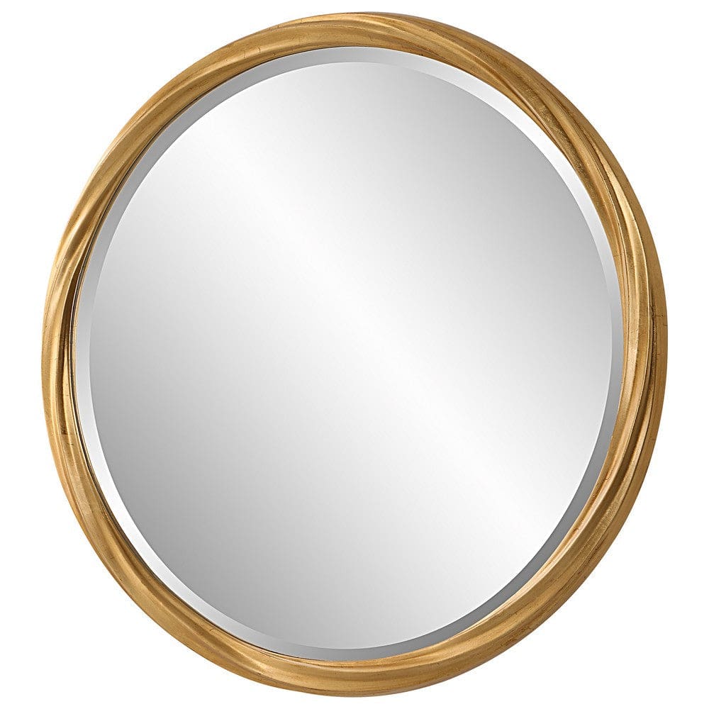 34 Inch Wood Round Wall Mirror, Twisted Frame, Gold By Casagear Home