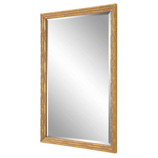Wall Mirror | 34" Rectangular | Bamboo Frame | Gold & Gray