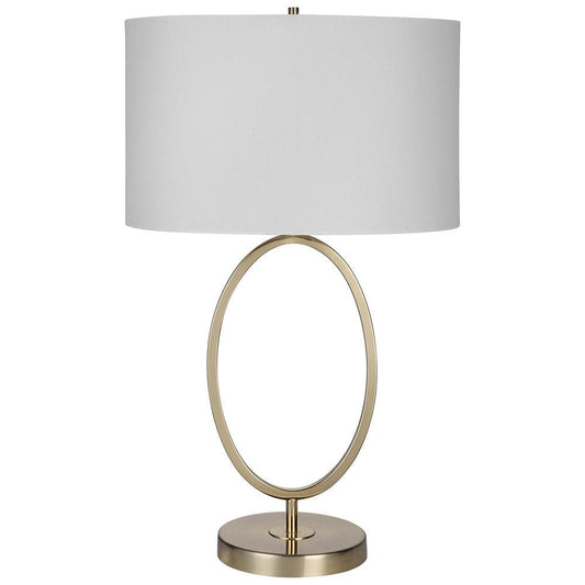 27 Inch Metal Table Lamp, Oval Center Ring, Gold, White By Casagear Home