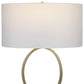 27 Inch Metal Table Lamp Oval Center Ring Gold White By Casagear Home BM277022