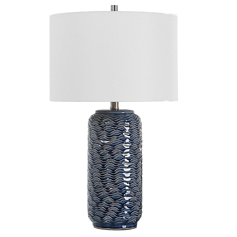 Table Lamp | 27" | Ceramic | Wavy Texture | Blue, Silver, White