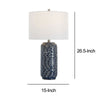 27 Inch Ceramic Table Lamp Wavy Texture Blue Silver White By Casagear Home BM277028