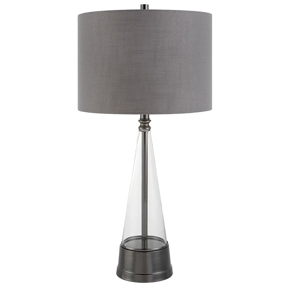 29 Inch Metal Table Lamp, Cone Shaped Glass Base, Silver, Gray By Casagear Home