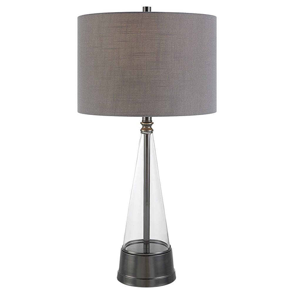 29 Inch Metal Table Lamp Cone Shaped Glass Base Silver Gray By Casagear Home BM277030