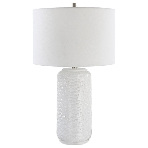 Table Lamp | 27" | Ceramic | Wavy Texture | Silver & White