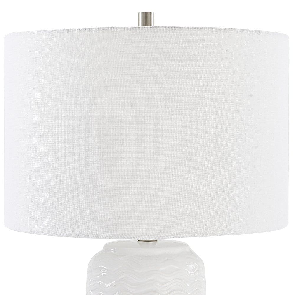 27 Inch Ceramic Table Lamp Wavy Texture Silver White By Casagear Home BM277032