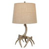 22 Inch Polyresin Table Lamp Antlers Burlap Shade Beige By Casagear Home BM277034