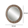 34 Inch Wood Round Wall Mirror Weathered Finish Brown By Casagear Home BM277042