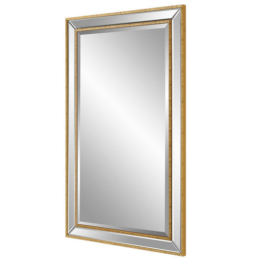 40 Inch Wood Rectangular Wall Mirror, Beveled Panel, Gold By Casagear Home