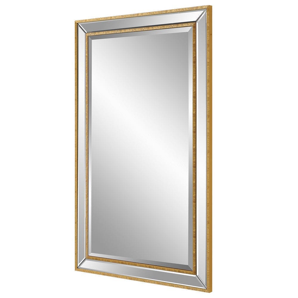 Wall Mirror | 40" | Rectangular Beveled Panel | Gold