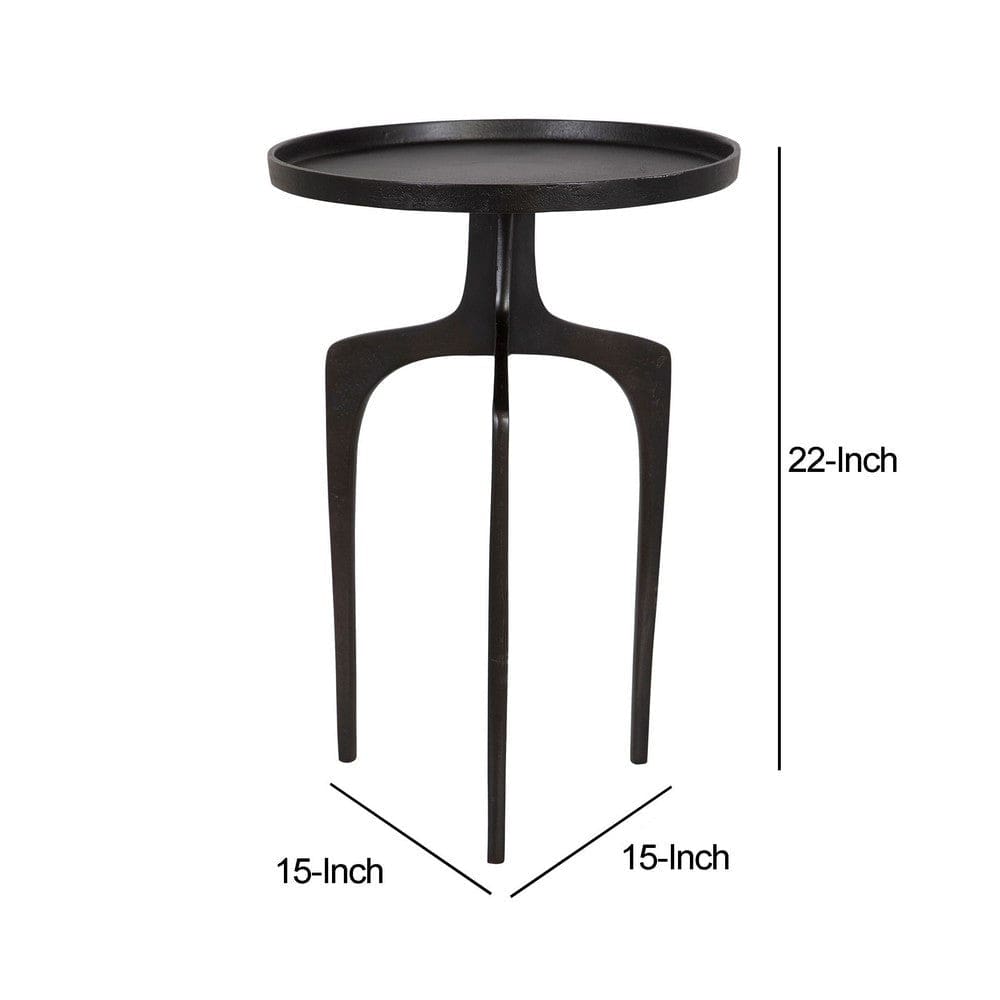 22 Inch Metal Round Accent Table Three Curved Legs Antique Brown By Casagear Home BM277047