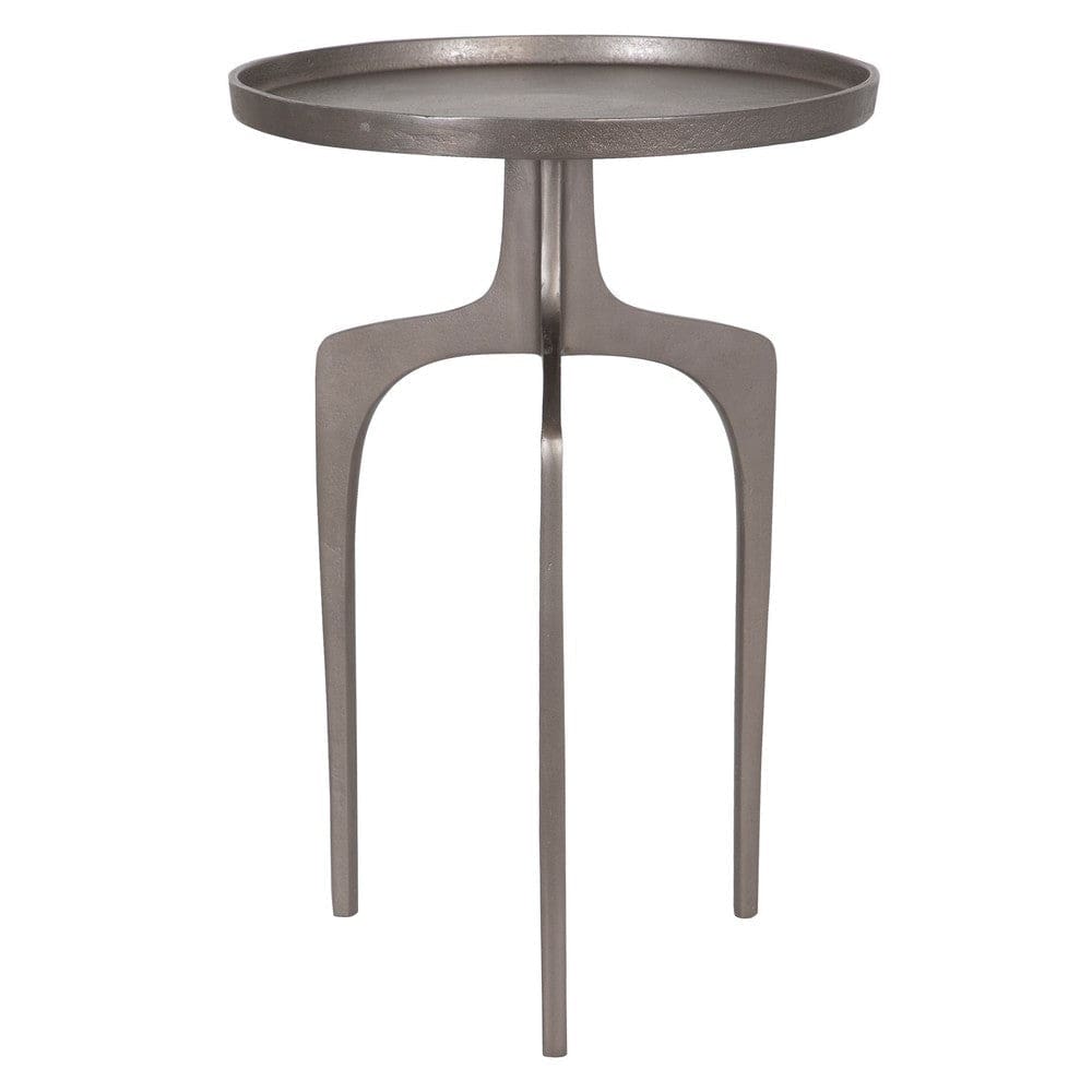 22 Inch Metal Round Accent Table, Three Curved Legs, Nickel Silver By Casagear Home