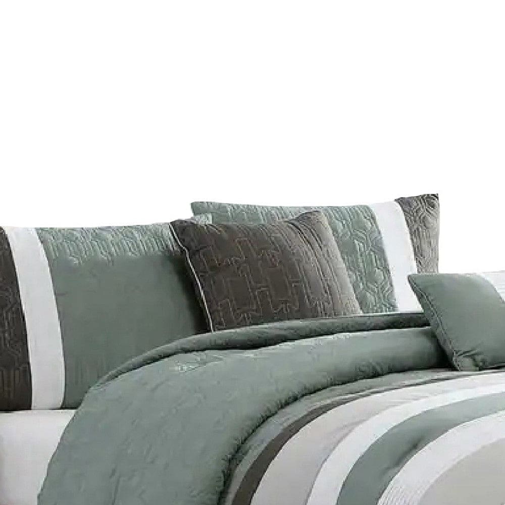 Owen 5 Piece Queen Comforter Set The Urban Port Striped White Green Gray By Casagear Home BM277106