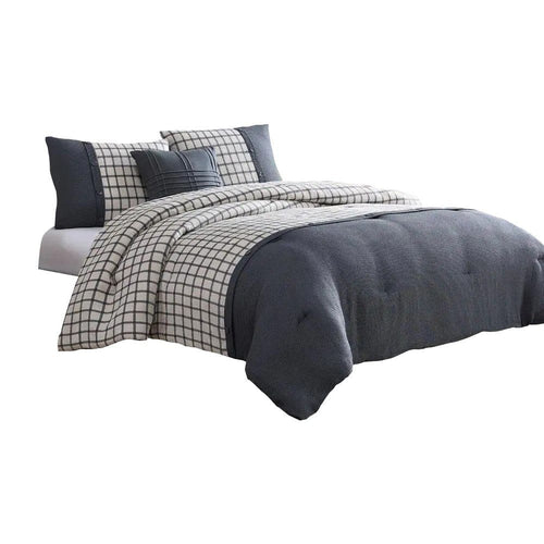 Owen Comforter Set | 4 Piece Queen | Squared Design | White & Gray | Urban Port
